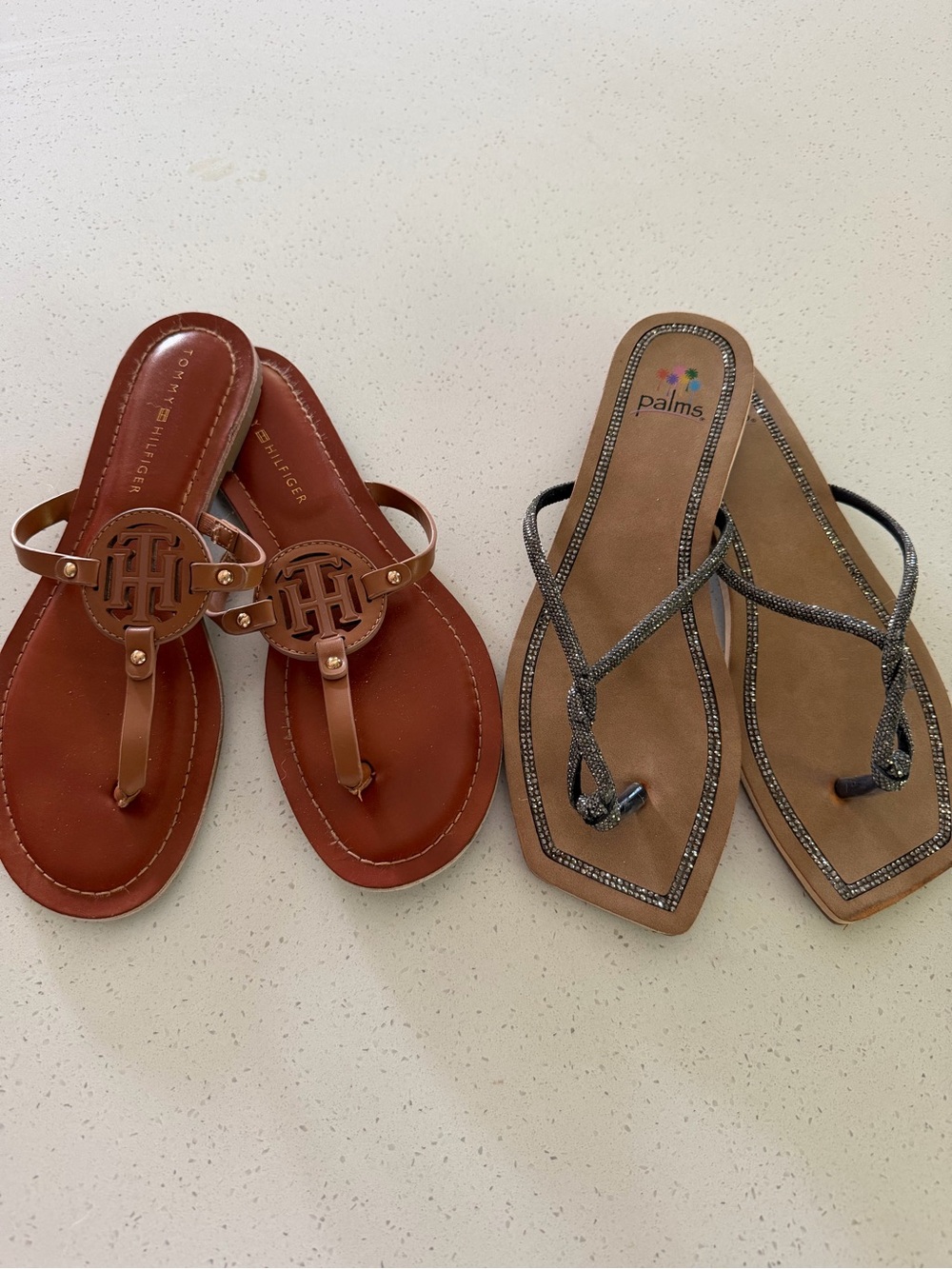 LOT Tommy Hilfiger Brown Logo Thong Sandals & Rhinestone thong sandals